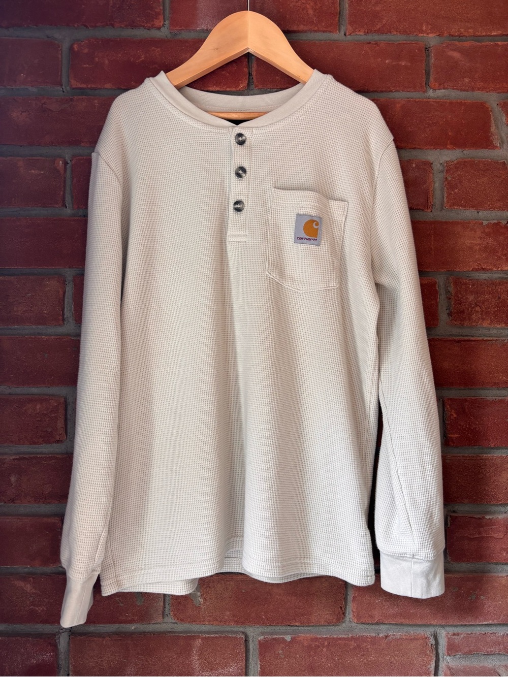 Carhartt Beige Waffle Henley Long Sleeve Shirt